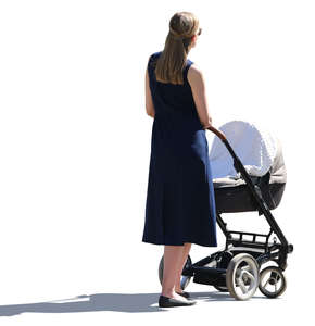 backlit woman with a baby carriage