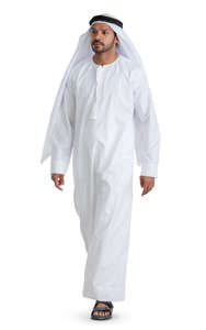 arab man in a white thobe walking
