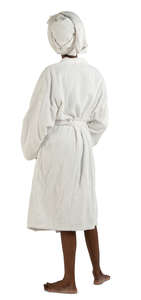 black woman in a bathrobe standing