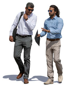 two businessmen walking and talking