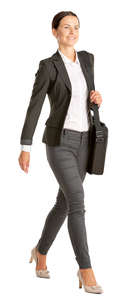 businesswoman with a laptop bag walking