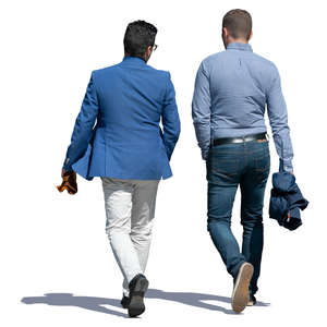 two men walking and talking