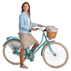 woman with a mint blue bicycle