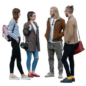 four young people standing and talking