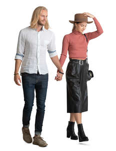 man and woman walking hand in hand