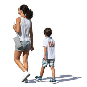 mother and son walking on a summer day