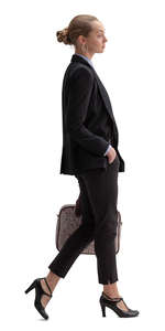 businesswoman with a laptop bag walking