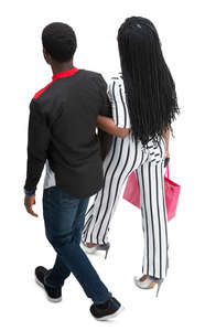 black couple walking seen from above