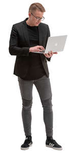 man with a laptop standing