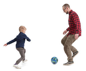 father and son playing football