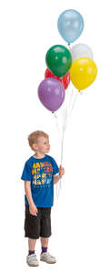 boy with colorful balloons standing