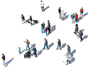 crowd of people standing and walking seen from above 