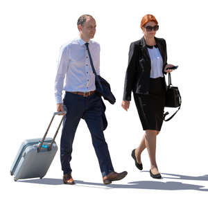 businessman and businesswoman walking