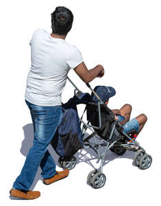 father with his son in stroller seen from above