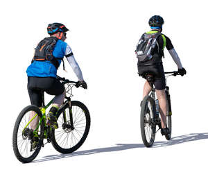 man and woman biking