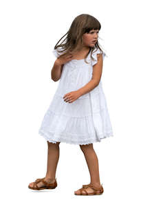 girl in a wihte dress walking