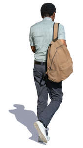 black man with a backpack walking