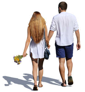 couple walking hand in hand in summertime