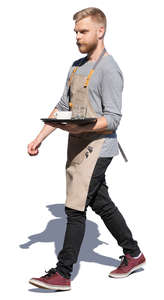 waiter walking with a tray