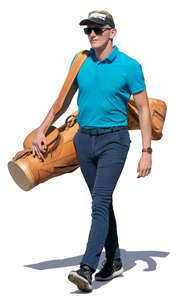 man with a golf bag walking