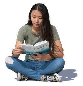 asian woman sitting and reading