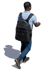 black man with a backbag seen from above