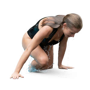 woman coming out of the pool