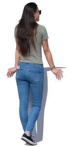 asian woman standing and leaning on a railing