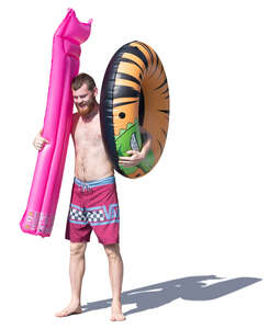 man with two floaties standing 