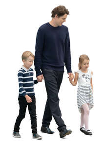 man and two kids walking