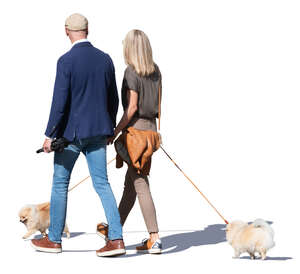 couple with two dogs walking