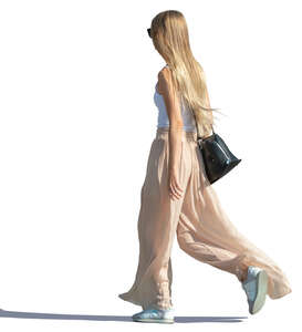 long-haired woman walking