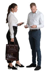 two office workers standing and talking