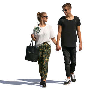 young couple walking hand in hand