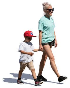 mother and son walking hand in hand