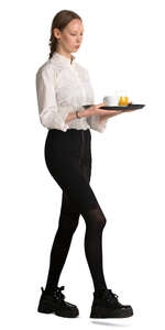 waitress with a tray walking