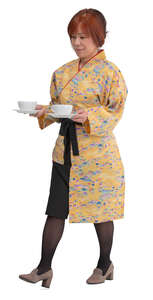 asian waitress bringing tea