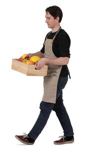 man carrying a box of fruits