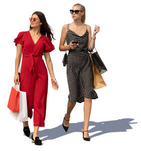 two women with shopping bags walking