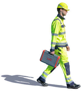 workman with a toolbox walking