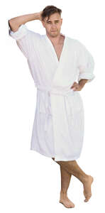 man in a white bathrobe walking - VIShopper