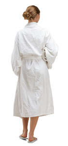 woman in a spa bathrobe walking