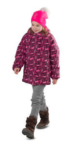 cut out little girl in winter jacket walking