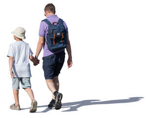 father and son walking hand in hand