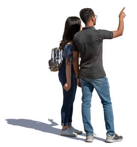 two students standing and pointing at smth