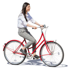 asian woman riding a red bike