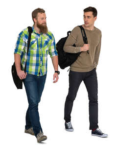 two men walking and talking