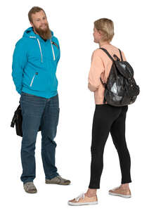 man and woman standing and talking