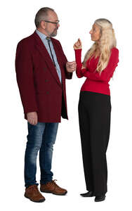 elderly man and woman standing and talking