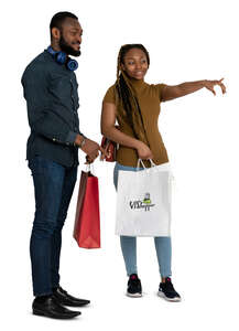 black man and woman with shopping bags standing and talking